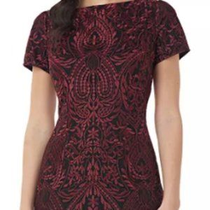 JS Collections Embroidered Sheath Dress - size 14 - garnet